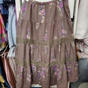Metro Wear Taupe Maxi Skirt with Purple Floral Print